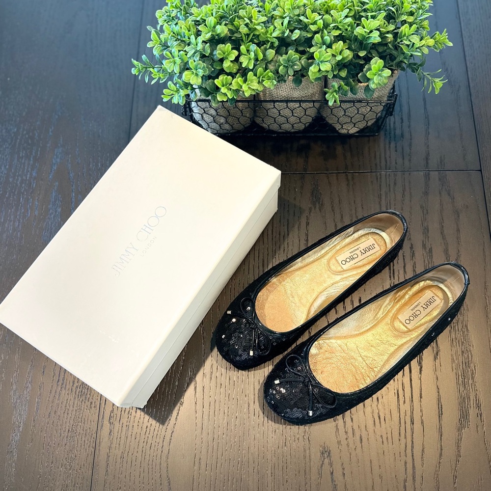 Jimmy Choo Black Embellished Flats